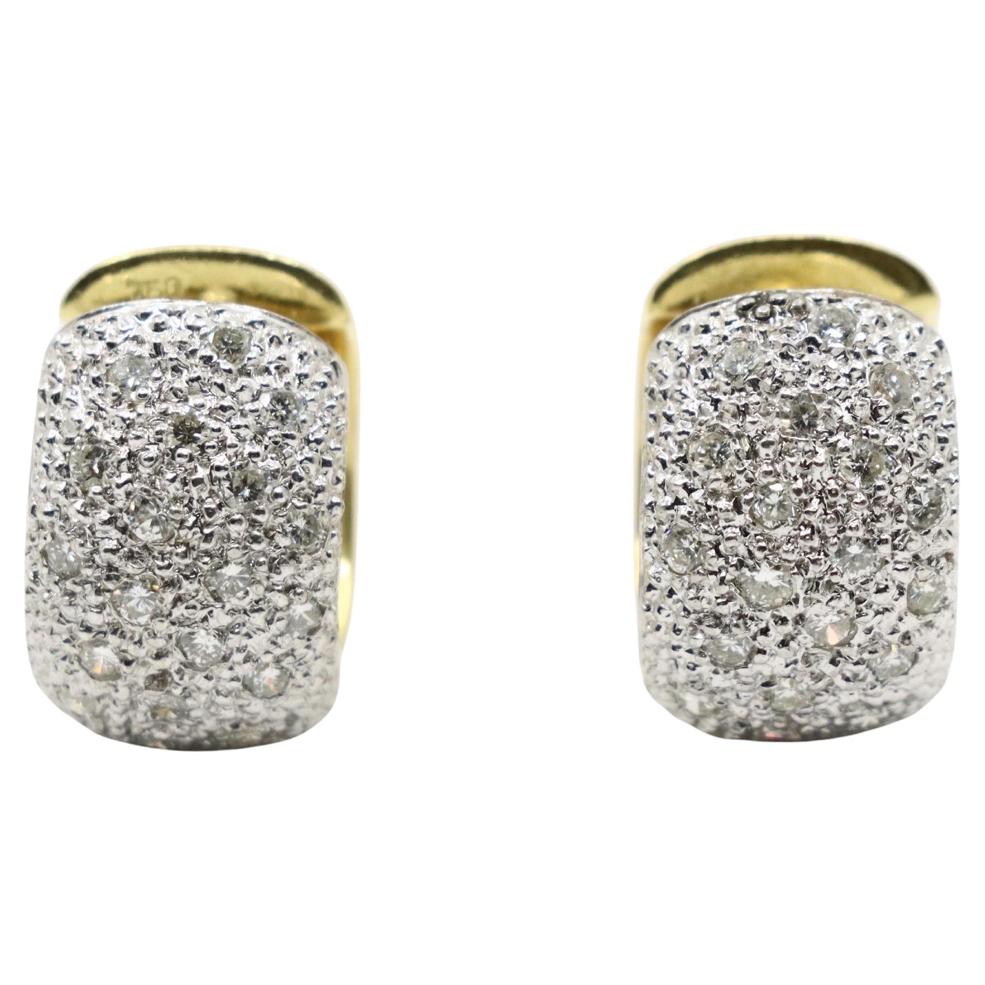 Vintage 18K Gold & Platinum Diamond Hoops Earring