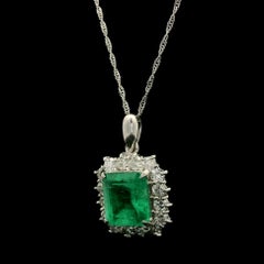 Vintage 18k Gold Platin GIA 3,02ctw kolumbianischen Smaragd Diamant-Anhänger Halskette