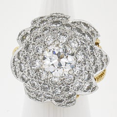 Vintage 18k Gold & Platinum Gia Old Diamond Floral Star Wire Work Cocktail Ring