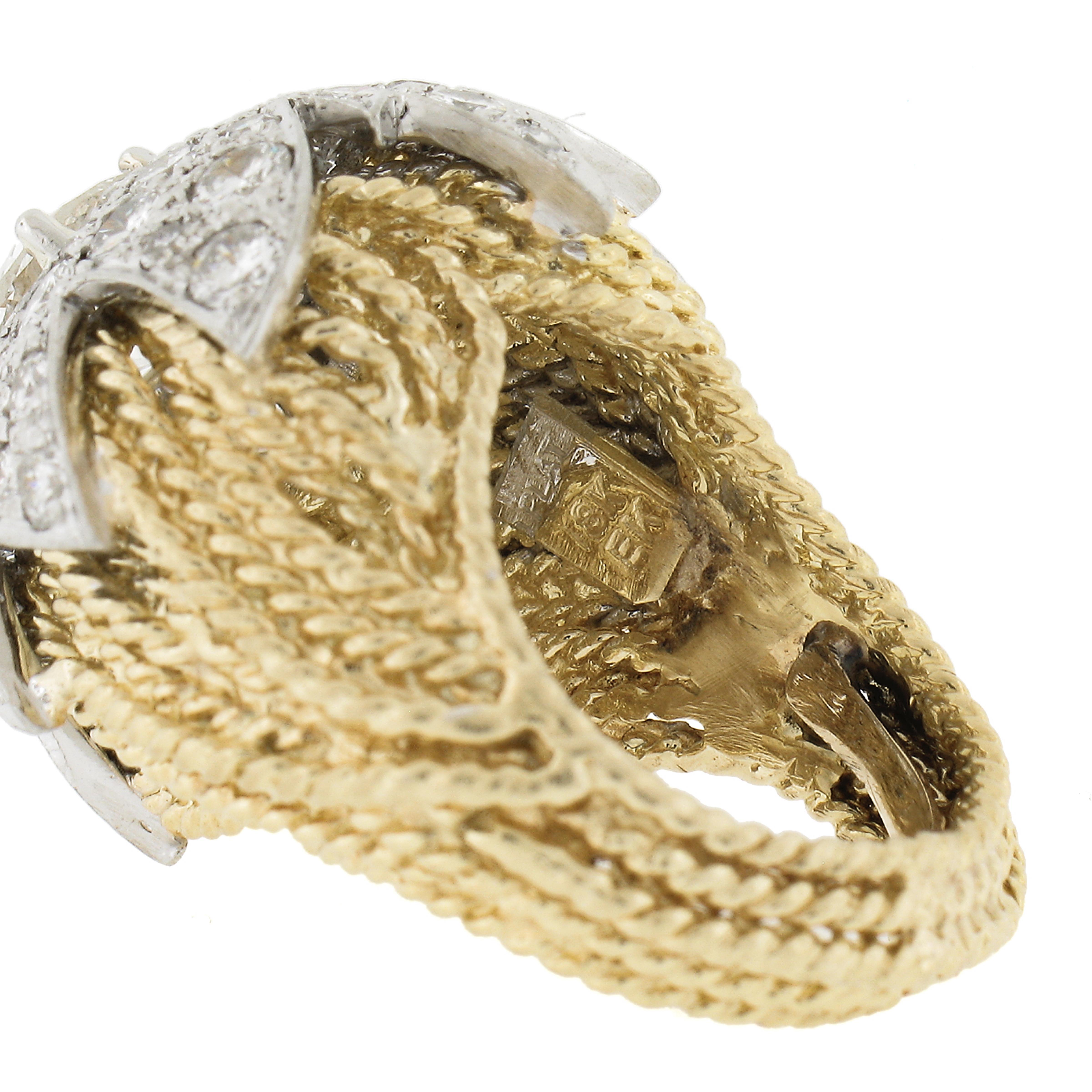 Anello da cocktail d'epoca in oro 18k e platino GIA Old Diamond Floral Star Wire Work in vendita 4
