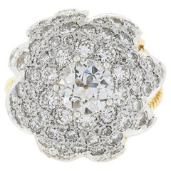 Vintage 18k Gold & Platinum Gia Old Diamond Floral Star Wire Work Cocktail Ring