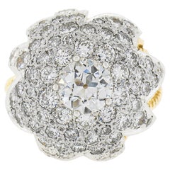 Bague cocktail vintage Gia Old Diamond Floral Star Wire Work en or 18 carats et platine