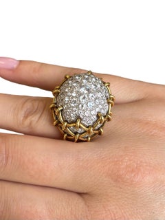Vintage 18K Gold & Platinum Pavé Diamond Bombé Dome Ring