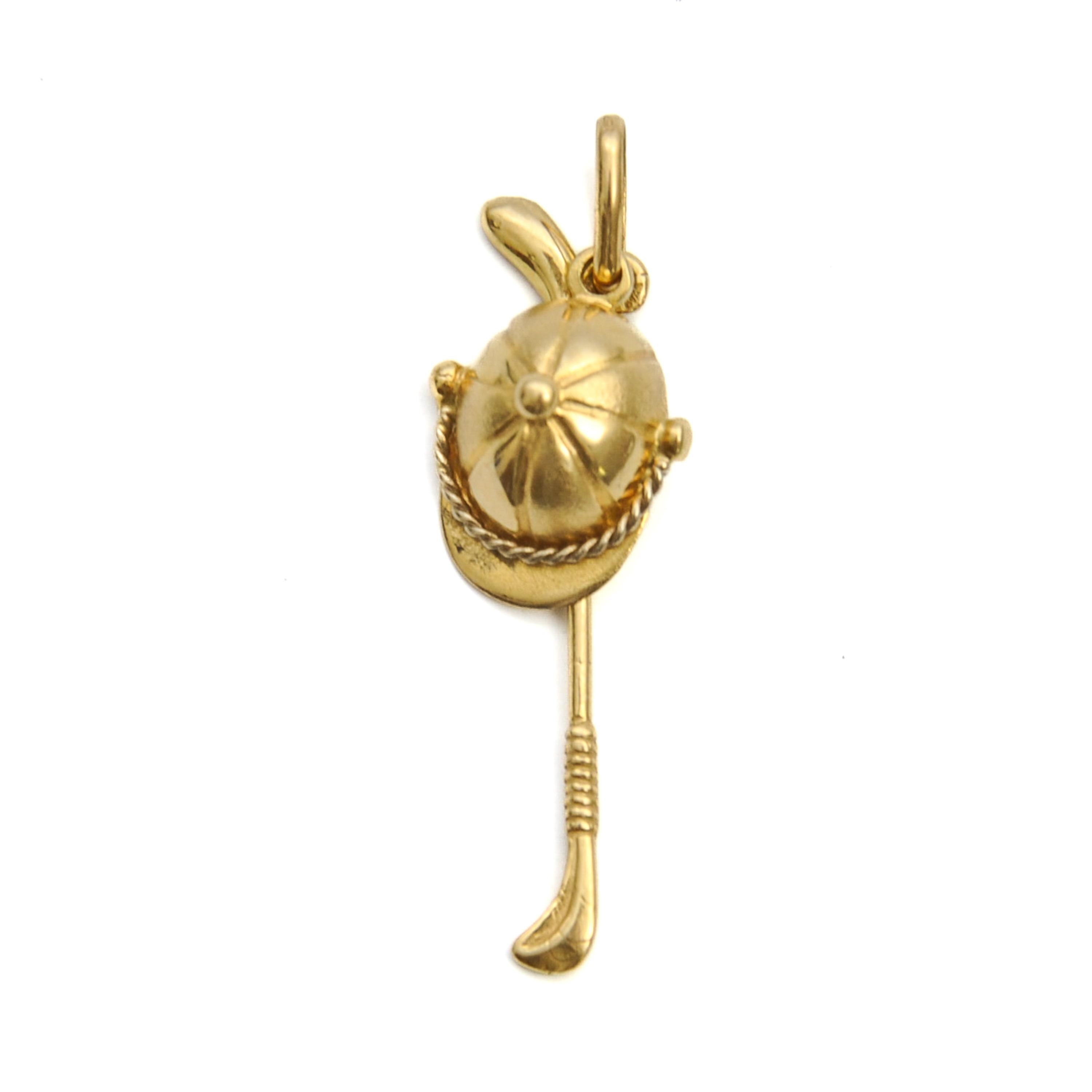 Vintage 18K Gold Polo Riding Helmet and Polo Stick Charm Pendant For Sale