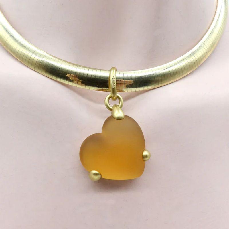 Vintage 18K Gold Pomellato Frosted Heart  Pendant Necklace For Sale 4
