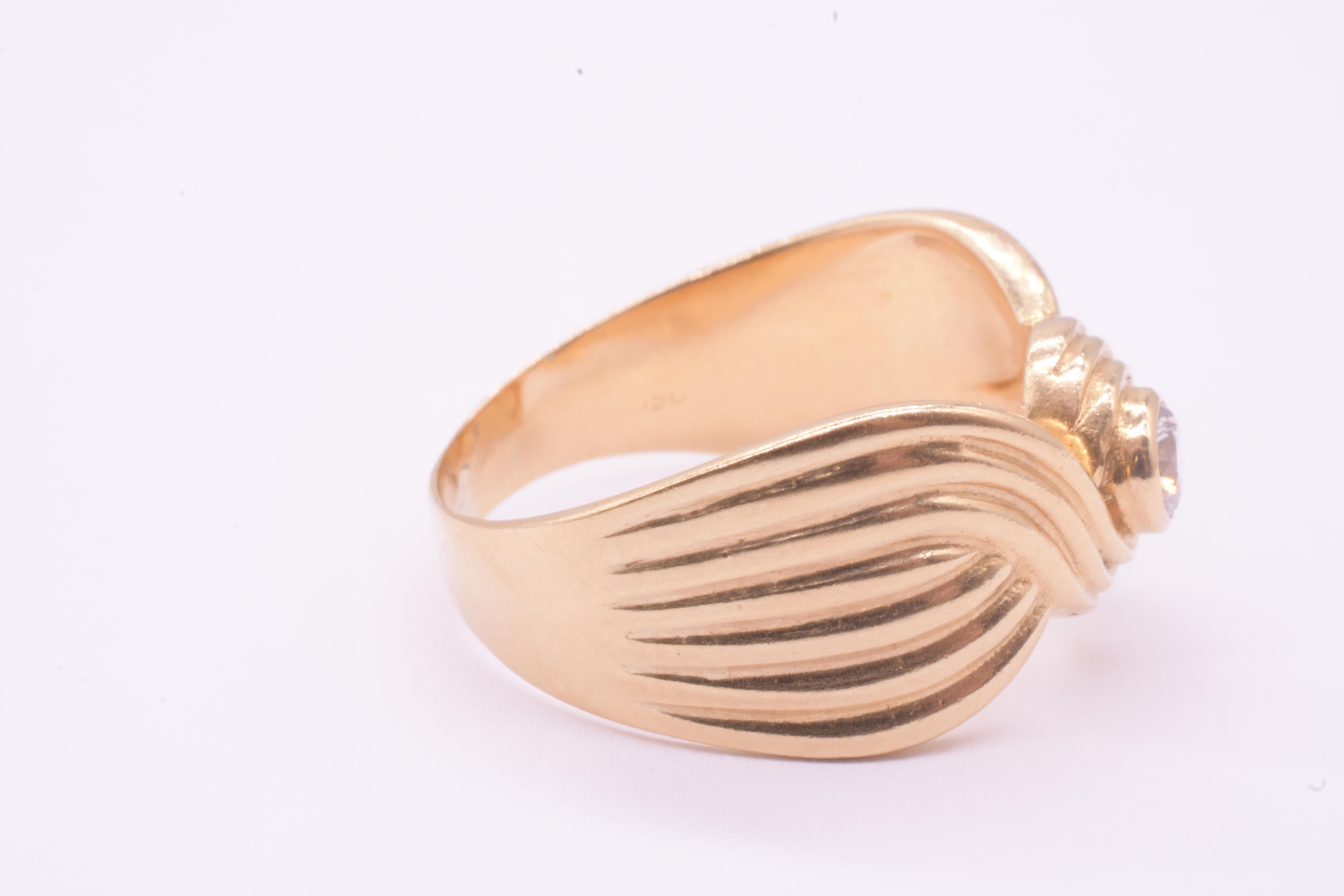 da uomo o donna Anello d'epoca in oro 18 carati con fiocco, solitario con diamante e lati con canne in vendita