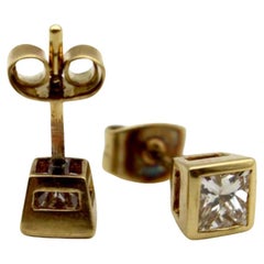 Vintage 18K Gold Princess Cut Diamond Earrings
