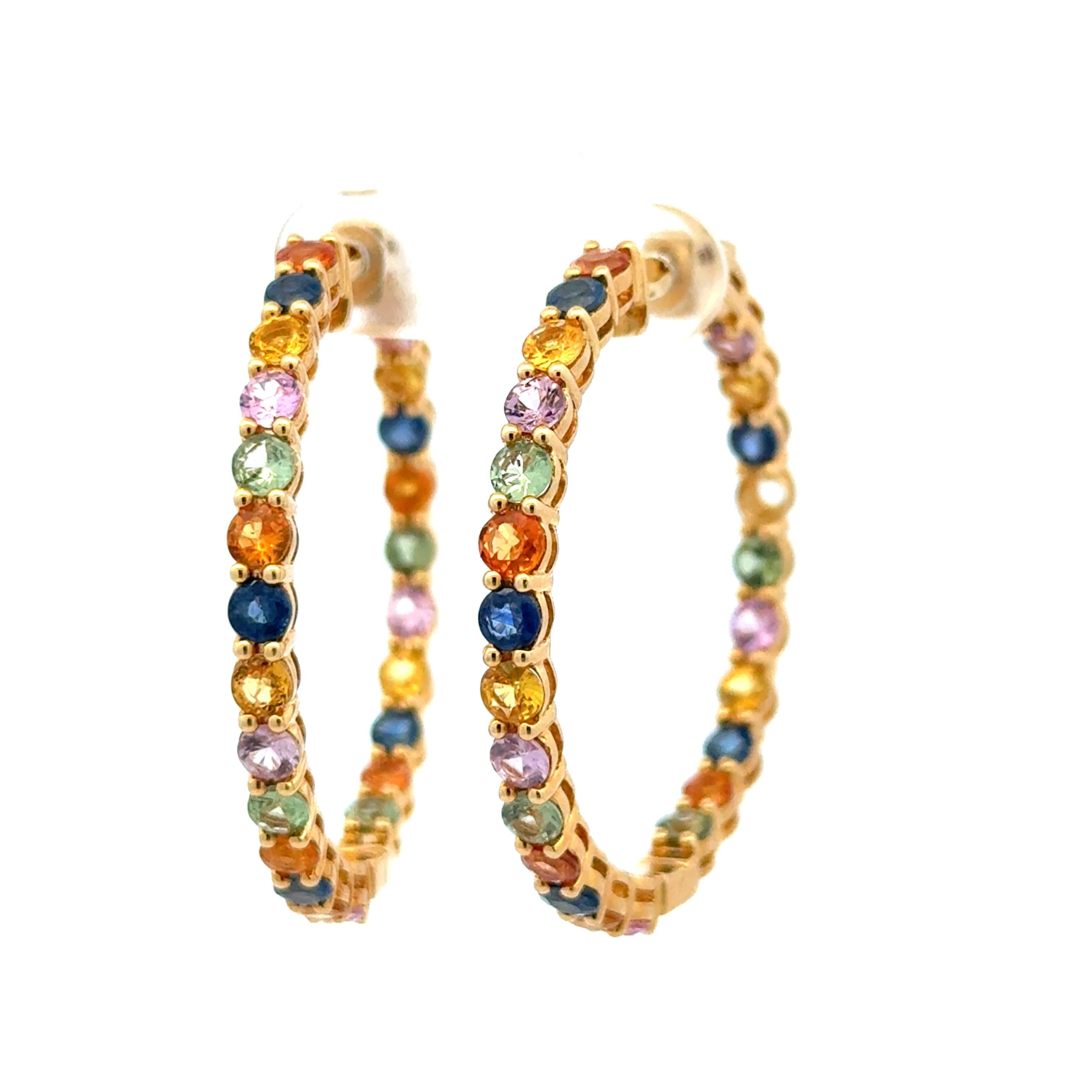 Vintage 18K Gold Rainbow Hoop Ohrringe mit 10 Karat natürlichen Saphiren im Zustand „Hervorragend“ im Angebot in Miami, FL
