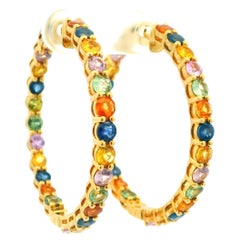 Vintage 18K Gold Rainbow Hoop Ohrringe mit 10 Karat natürlichen Saphiren