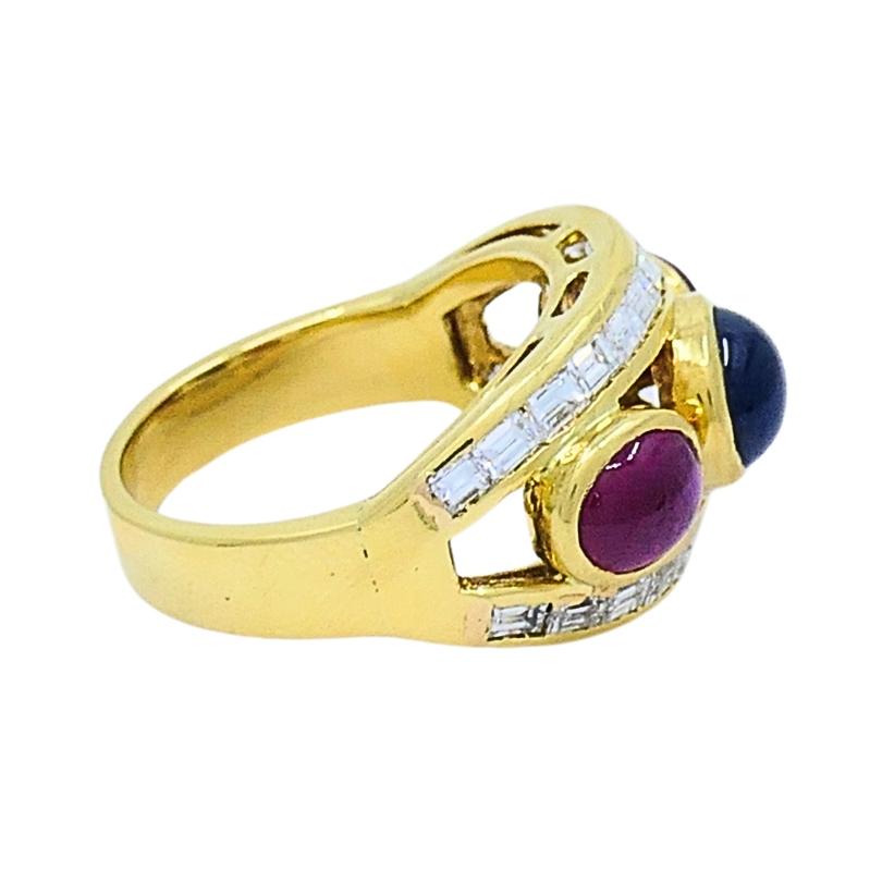 Donna Anello vintage in oro 18 carati con diamante e zaffiro rubino