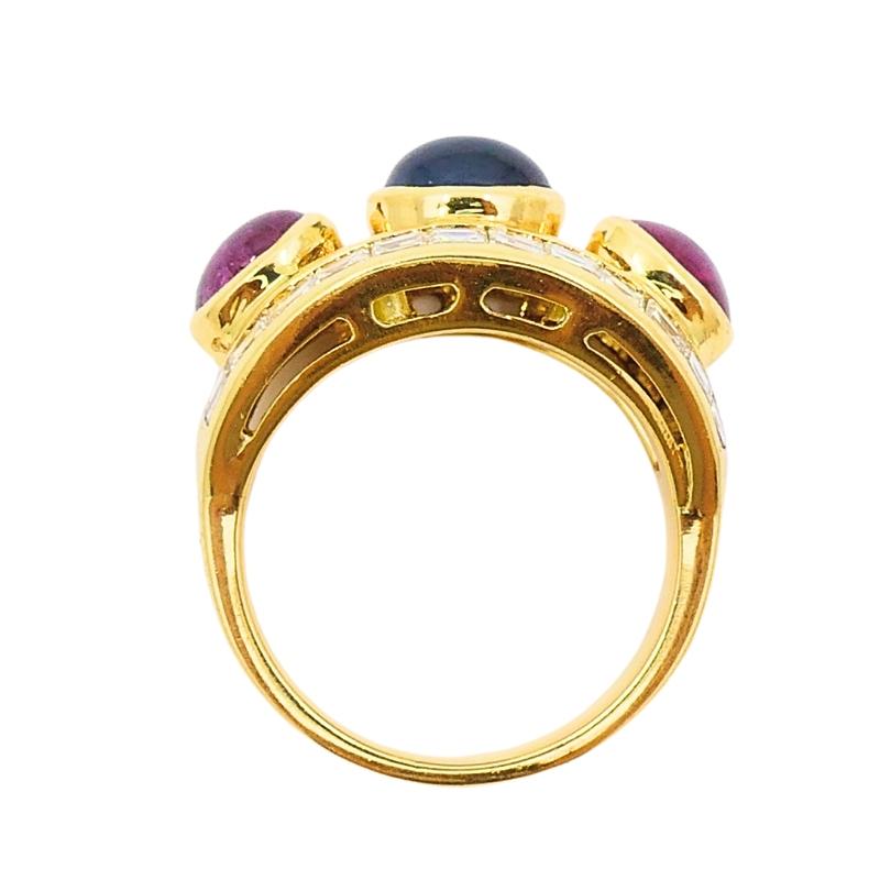 Anello vintage in oro 18 carati con diamante e zaffiro rubino 1