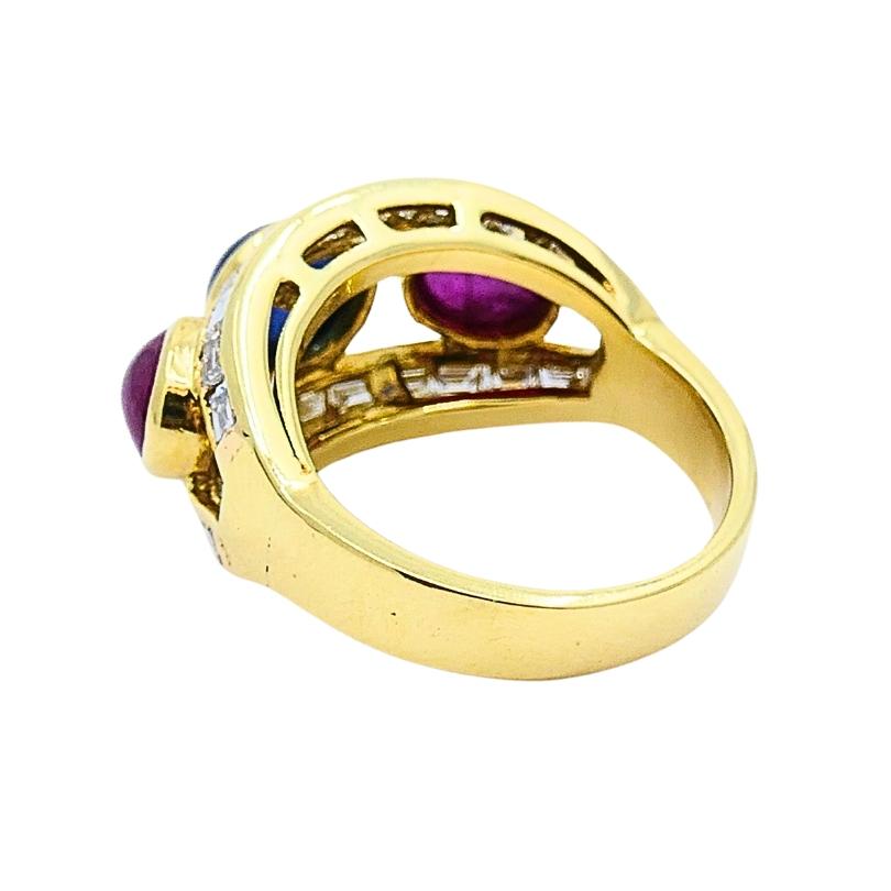 Anello vintage in oro 18 carati con diamante e zaffiro rubino 2