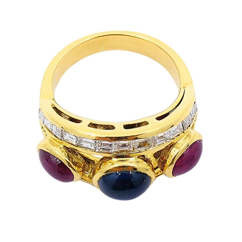 Anello vintage in oro 18 carati con diamante e zaffiro rubino 3