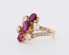 Anello vintage in oro 18 carati, rubini naturali e diamanti - stile Belle Époque