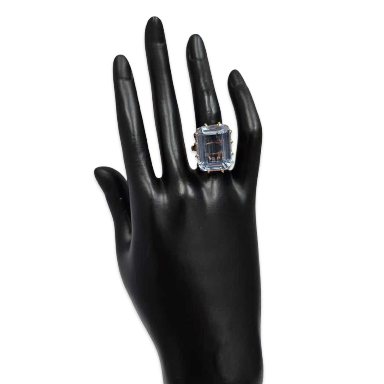 Vintage 18K Gold Ring mit 20ct Aquamarin Mid-Century Smaragd-Schliff Statement im Zustand „Gut“ im Angebot in Miami, FL