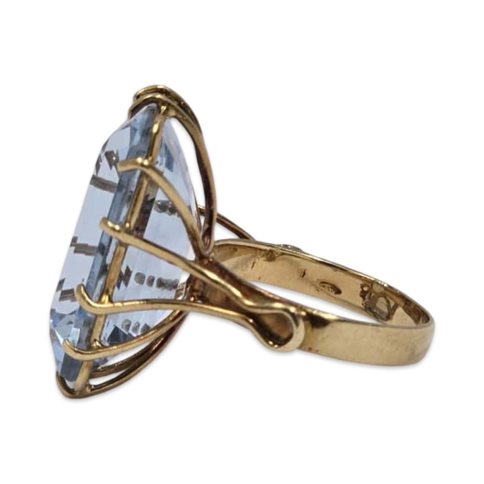 Vintage 18K Gold Ring mit 20ct Aquamarin Mid-Century Smaragd-Schliff Statement für Damen oder Herren im Angebot