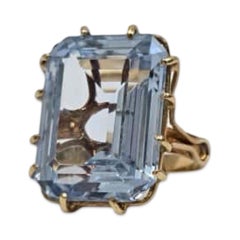 Vintage 18K Gold Ring mit 20ct Aquamarin Mid-Century Smaragd-Schliff Statement