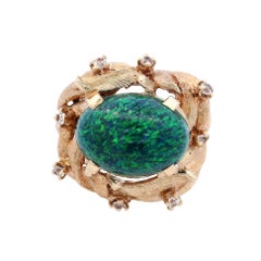 Vintage  18k Gold Ring with Black Opal & Diamonds