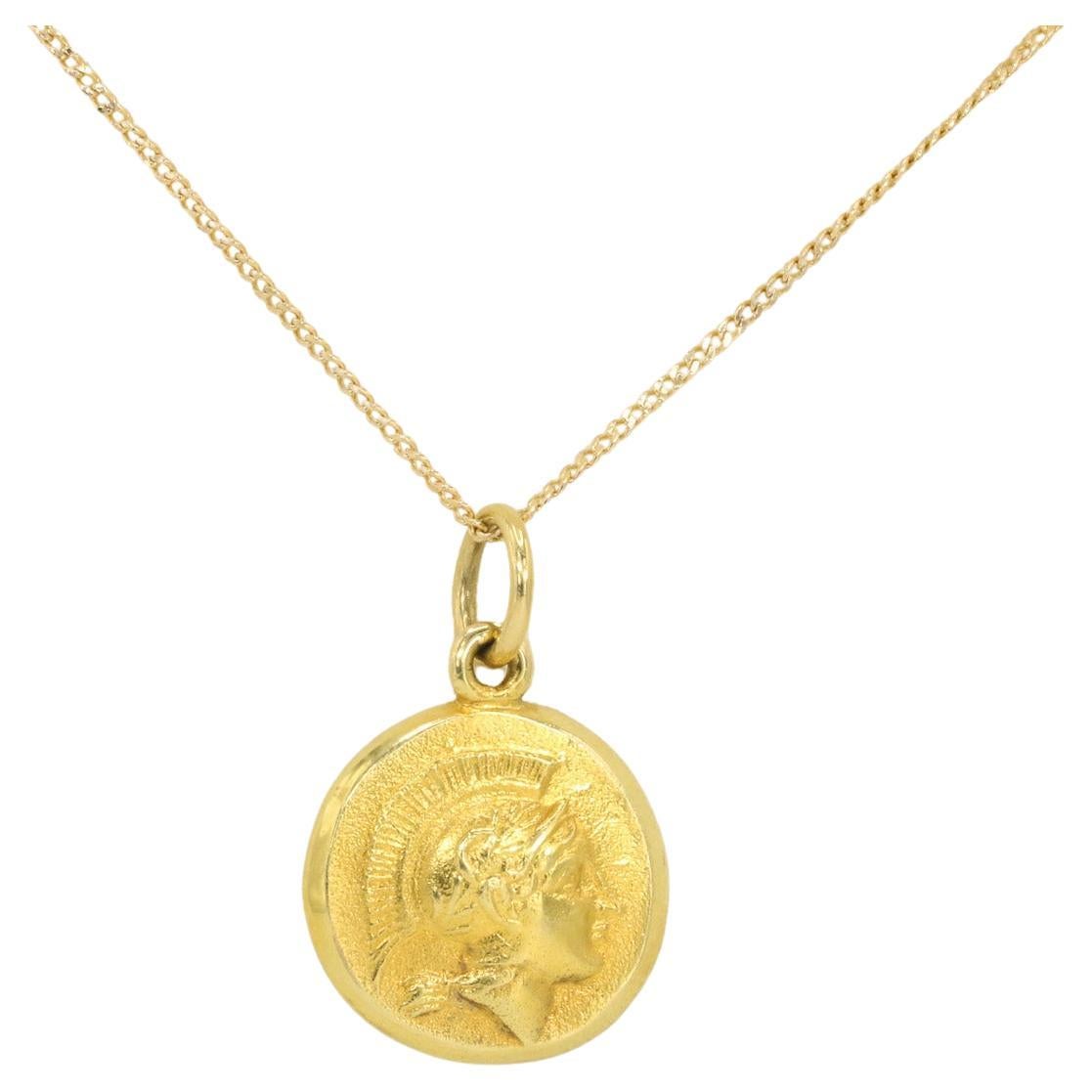 Vintage 18k Gold Roman Coin Pendant in 14k Gold Necklace