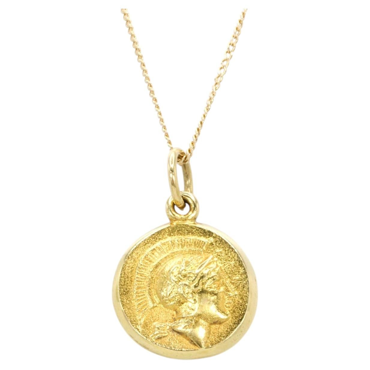 Vintage 18k Gold Roman Pendant in 14k Gold Necklace