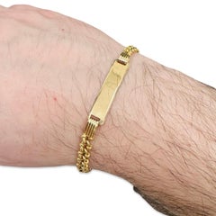 Bracelet d'identification vintage en or 18K avec plaque d'identité polie