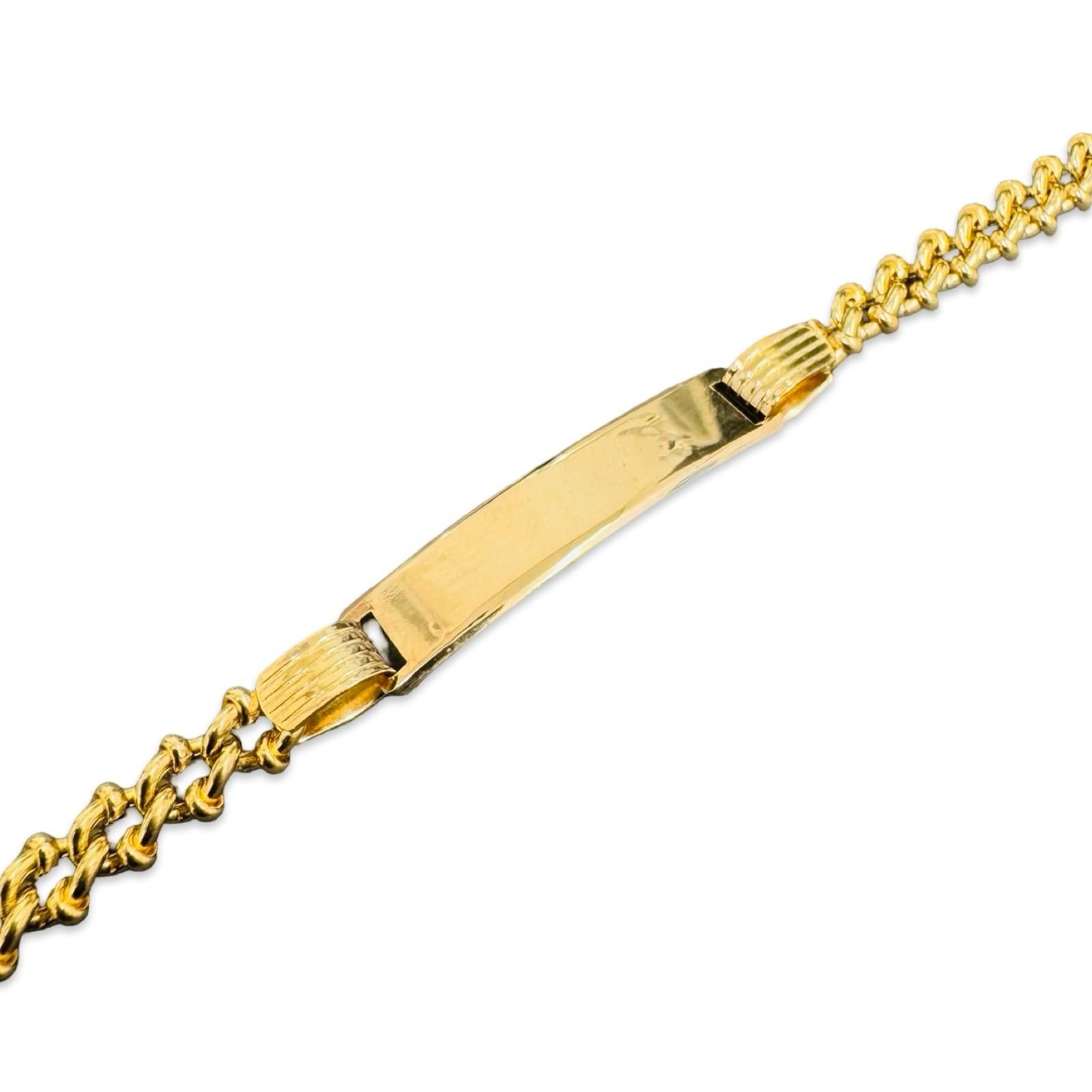 Vintage 18K Gold Rope-Link ID Bracelet with Polished Nameplate Unisexe en vente