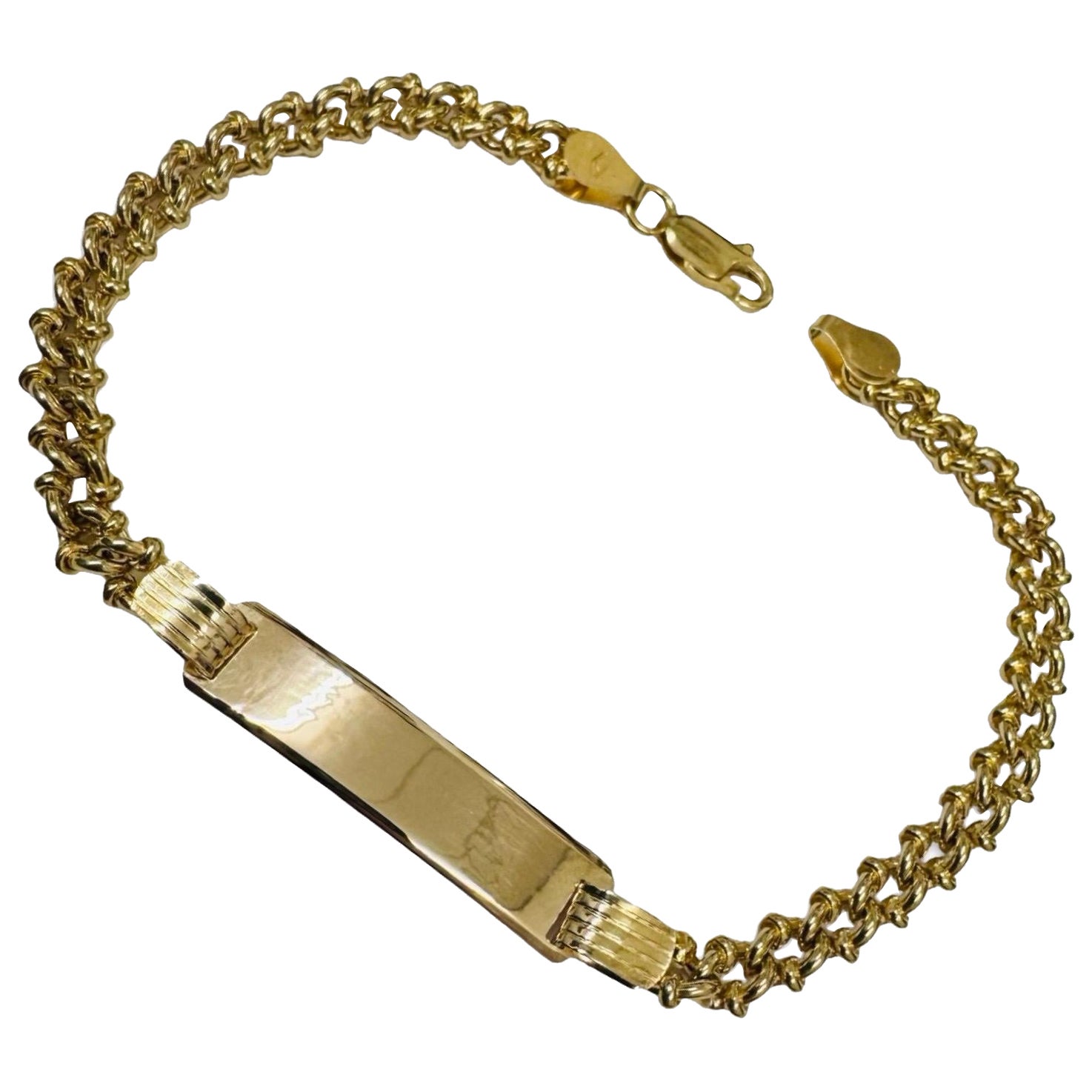 Vintage 18K Gold Rope-Link ID Bracelet with Polished Nameplate en vente