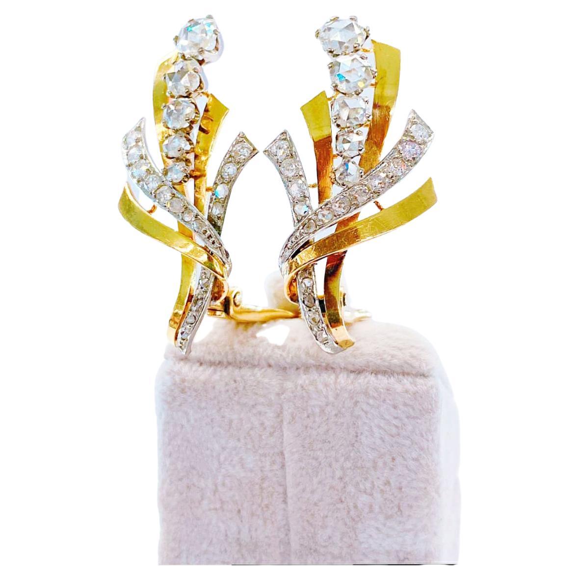 Women's Vintage Rose Cut Diamond Gold Earrings For Sale
