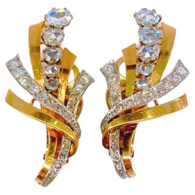 Vintage Rose Cut Diamond Gold Earrings For Sale at 1stDibs