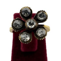 Vintage 18k Gold Rose Cut Diamond Flower Ring – Handmade 1950s–1970s Ottoman