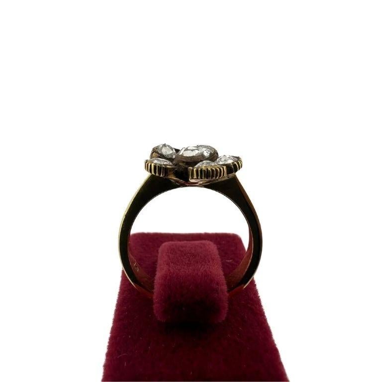 Vintage 18k Gold Rose Cut Diamond Flower Ring - Handmade 1950s-1970s Ottoman (Empire) im Angebot