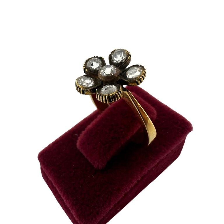 Vintage 18k Gold Rose Cut Diamond Flower Ring - Handmade 1950s-1970s Ottoman (Rosenschliff) im Angebot