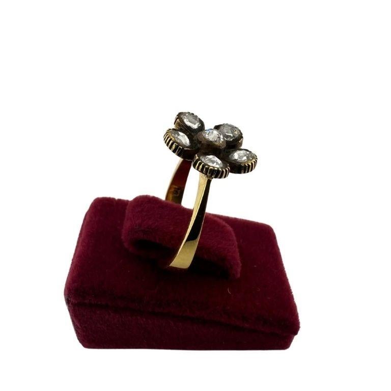 Vintage 18k Gold Rose Cut Diamond Flower Ring - Handmade 1950s-1970s Ottoman im Zustand „Gut“ im Angebot in İstanbul, TR