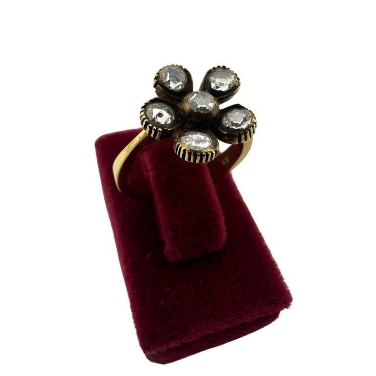Vintage 18k Gold Rose Cut Diamond Flower Ring - Handmade 1950s-1970s Ottoman Damen im Angebot