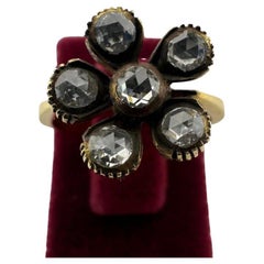 Vintage 18k Gold Rose Cut Diamond Flower Ring – Handmade 1950s–1970s Ottoman