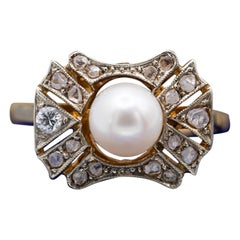 Bague vintage en or 18 carats avec diamant taille rose – Bague Art déco avec perle