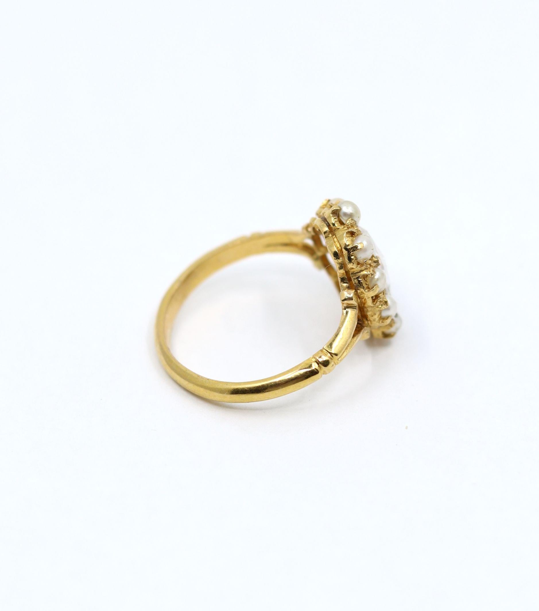 Donna Anello vintage in oro 18 carati con diamanti e perle taglio rosa in vendita