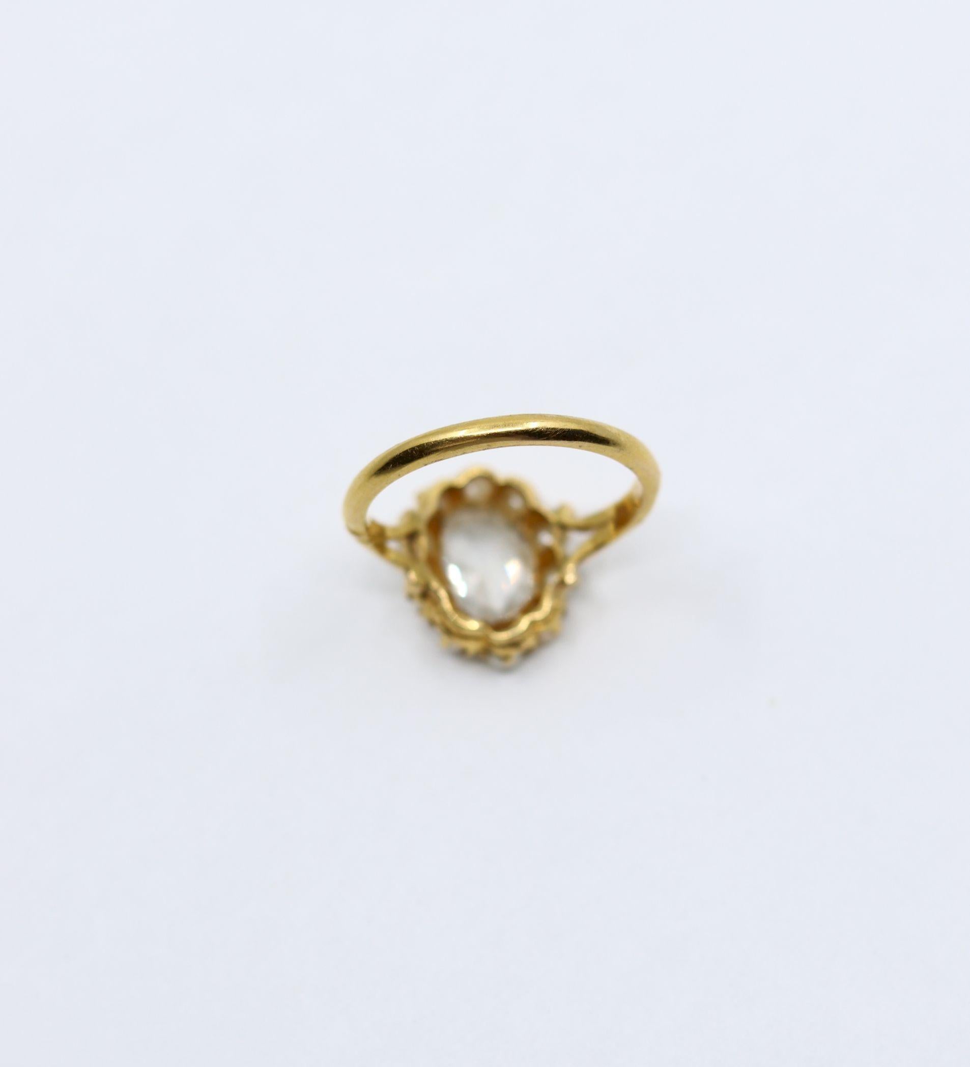 Anello vintage in oro 18 carati con diamanti e perle taglio rosa in vendita 3