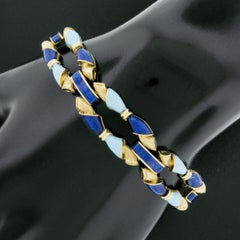 Vintage 18K Gold Royal & Turquoise Blue Enamel Textured Open Fancy Link Bracelet