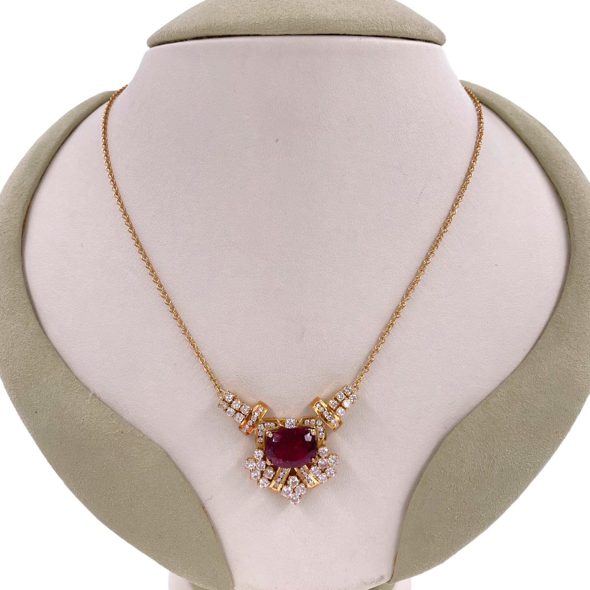 Women's Vintage 18K Gold Rubellite Tourmaline & Diamond Necklace For Sale
