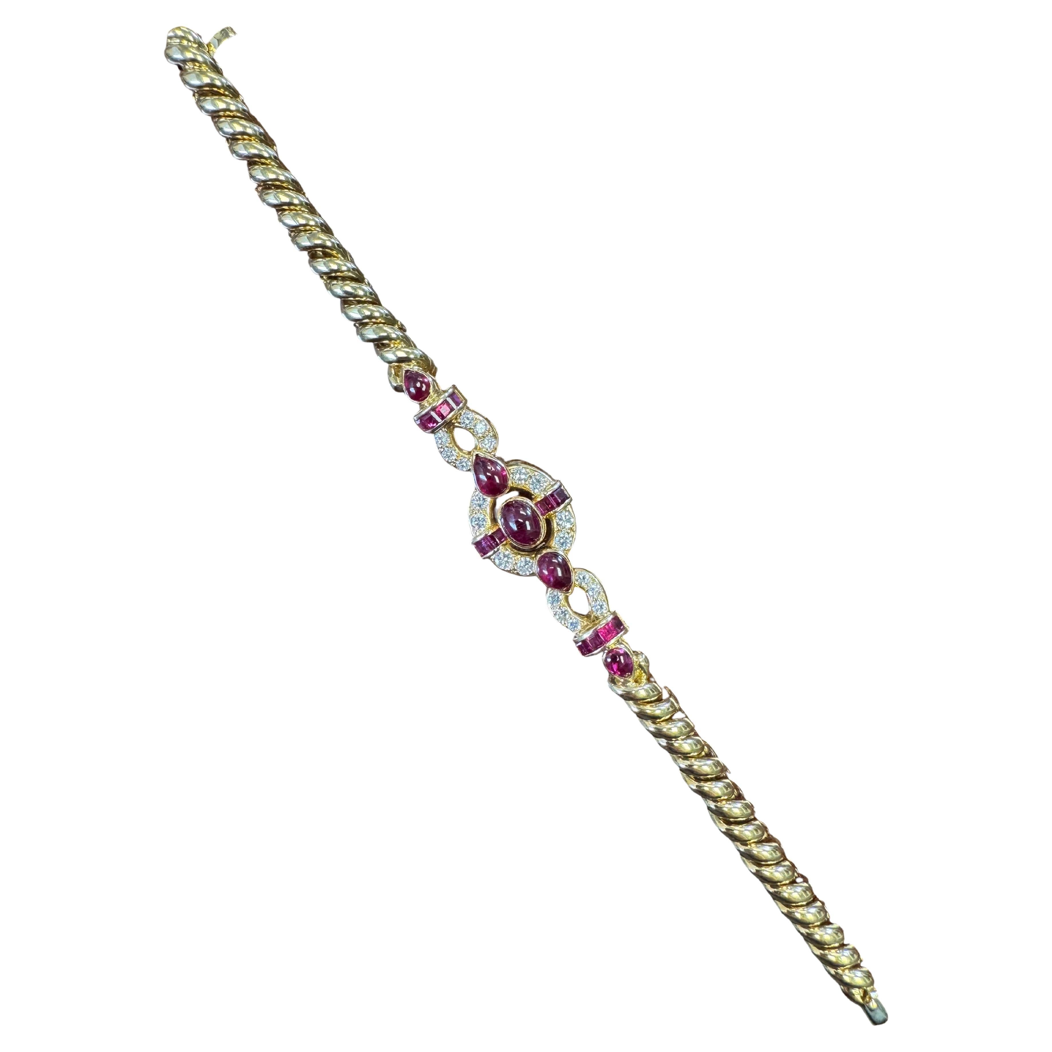 Vintage 18K Gold Rubin & Diamant-Armband im Angebot