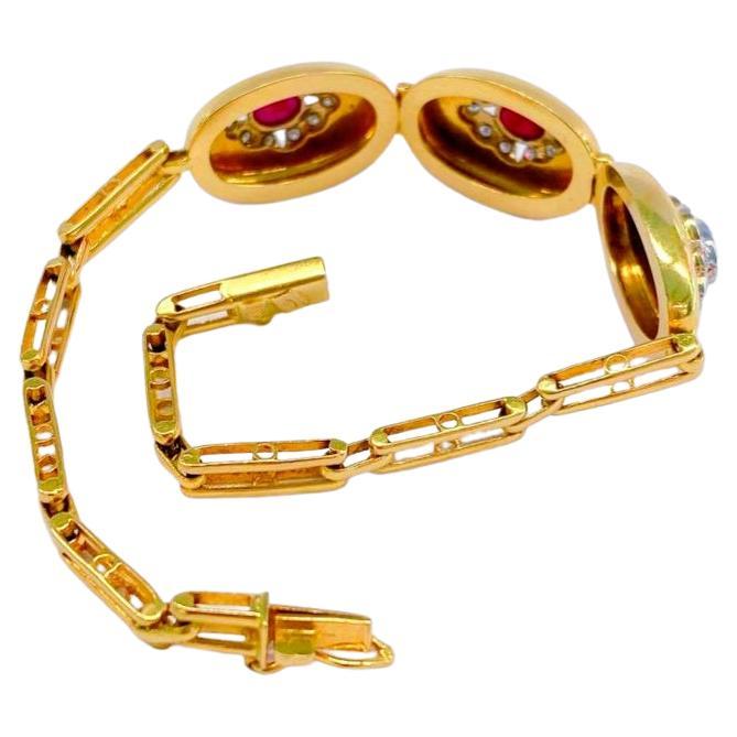 Women's Vintage Ruby And Diamond Gold Braclete For Sale