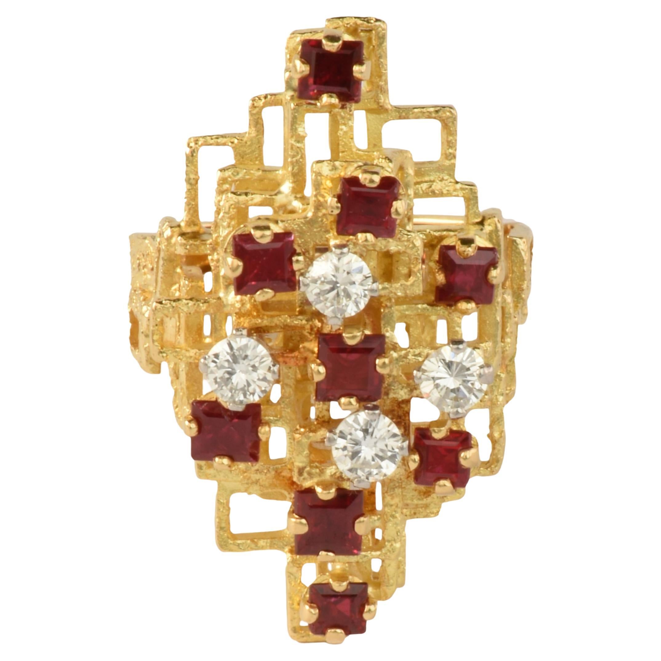 Vintage 18k Gold, Ruby & Diamond Ring Attributed to George Weil