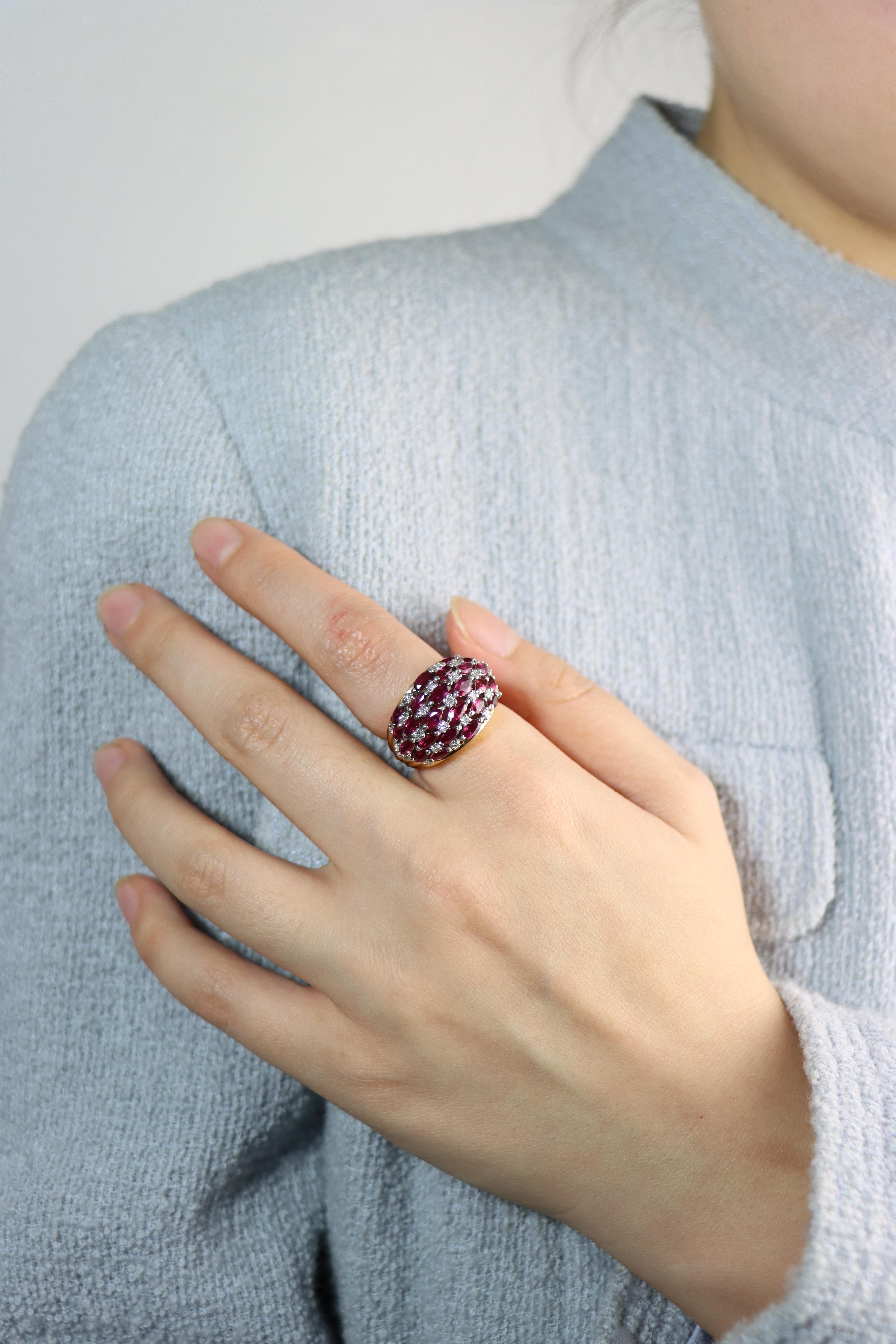 Vintage 18K Gold Ruby Diamond Ring 

Marked:
18K

Approximate Dimensions:
5.25 cm (Ring Size) 
11.5 grams in weight.