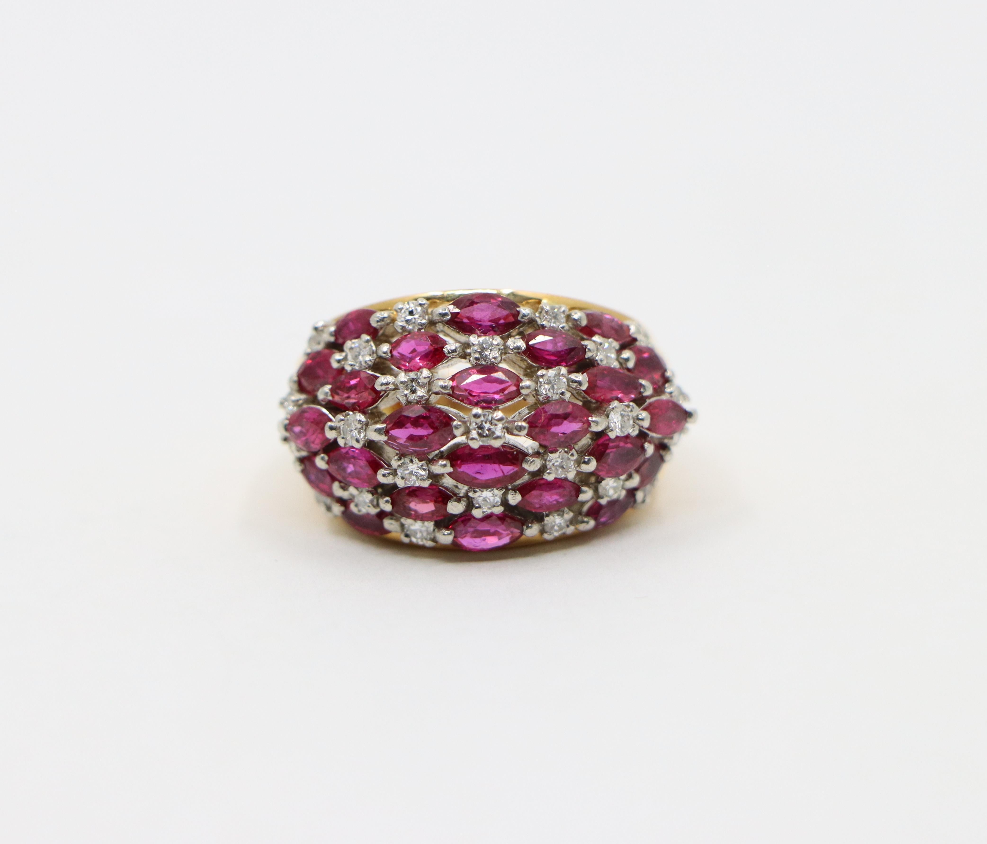 Round Cut Vintage 18K Gold Ruby Diamond Ring For Sale