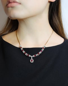 Vintage 18K Gold Ruby Diamonds Necklace