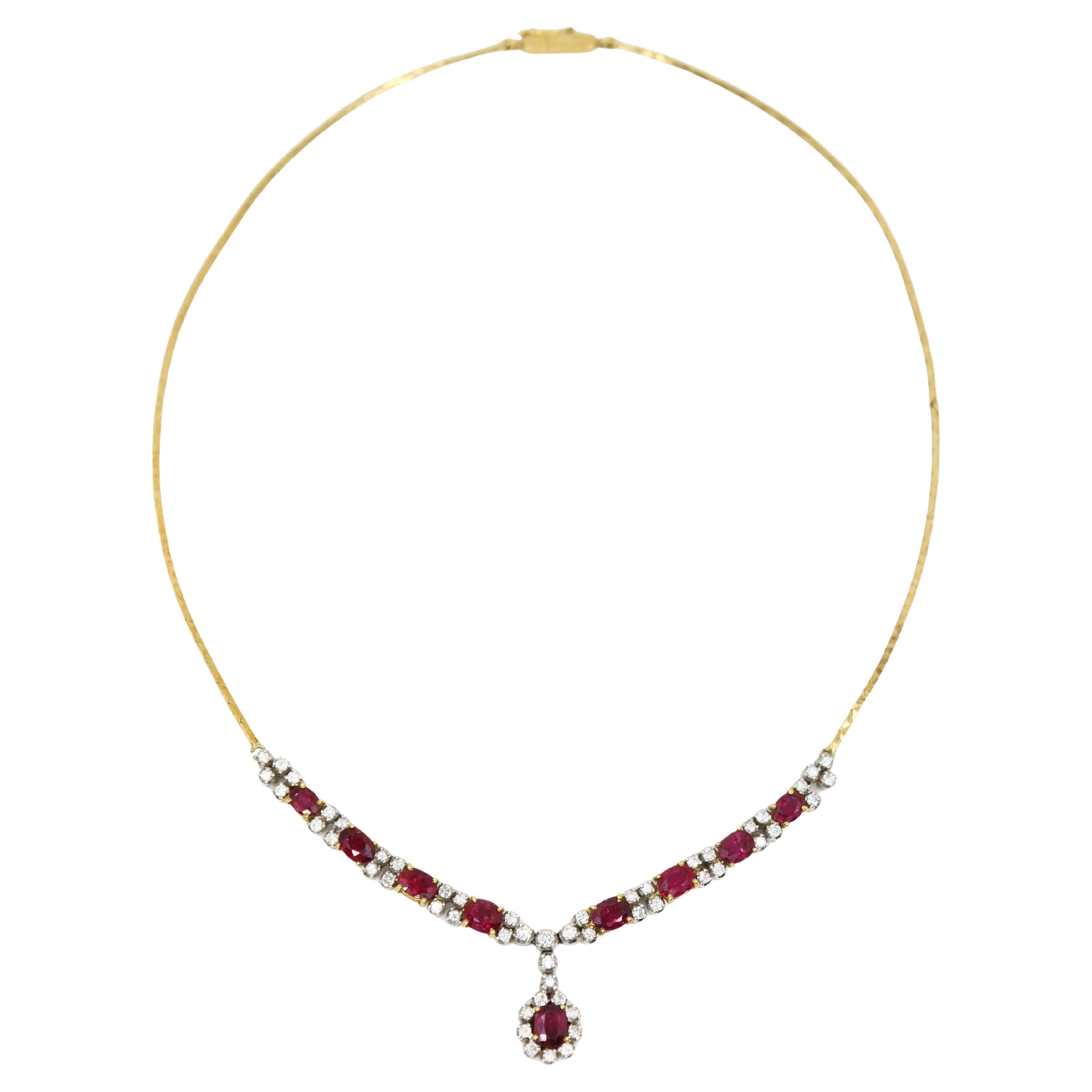 Vintage 18K Gold Ruby Diamonds Necklace