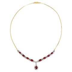 Vintage 18K Gold Ruby Diamonds Necklace
