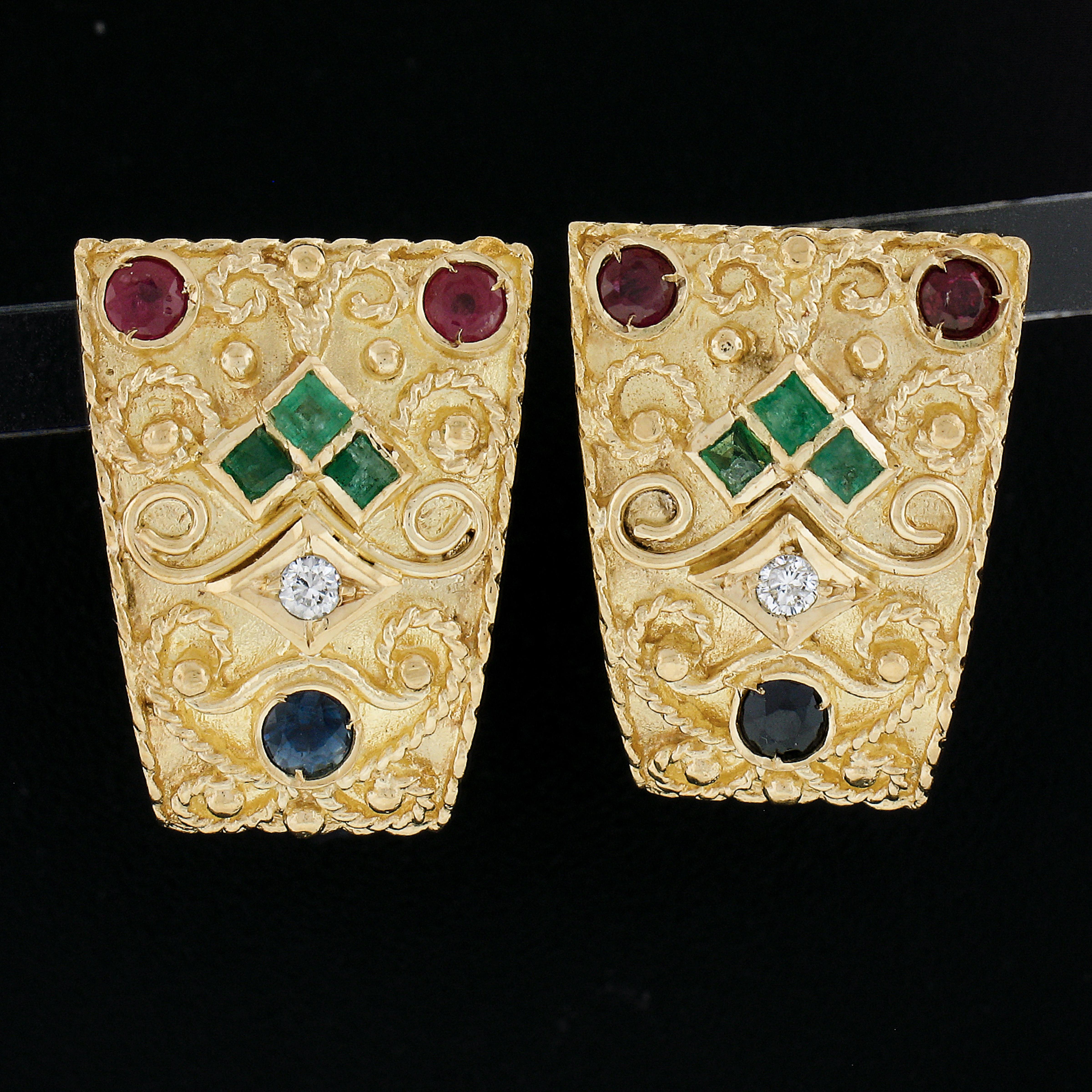 --Stone(s):--
(4) Natural Genuine Rubies - Round Brilliant Cut - Pave Set Bezel Style - Vivid Red Color - 0.40ctw (approx.)
(2) Natural Genuine Diamonds - Round Brilliant Cut - Pave Set - H/I Color - SI1-I1 Clarity - 0.06ctw (approx.)
(6) Natural