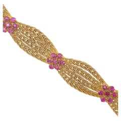 Vintage 18k Gold Ruby Weave Bracelet with Appraisal Letter